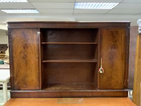 A large mahogany veneered open fronted bookcase. 151 x 97cm