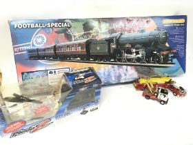 A boxed Hornby Football Special electric train set