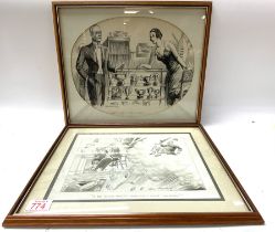 2 1930s pen and ink sketch illustrations, signed by Geo. Westrip, each 39 x 33cm (D)