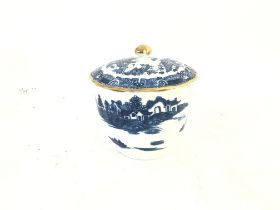 Ceramic white and blue 1785 made sugar bowl and co