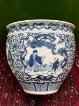 A Chinese blue and white painted decorated jardini