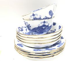 Porcelain Royal Worcester blue and white dragon se