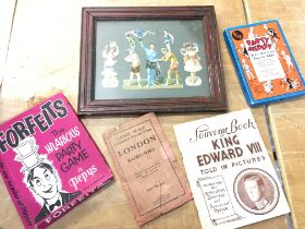 A collection of vintage items including a large sc