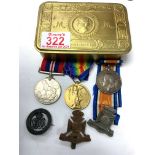 2 WW1 Medals awarded to Pte W.F Dobbs. Herts. R to