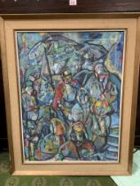 A 20thC framed abstract oil on canvas, dated to re