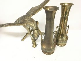 A pair of WMF Jugendstil design brass vases with s