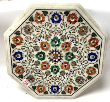 An Octagonal pietra dura inlaid marble table top, inset with Lapis, Malachite, Mother of pearl,