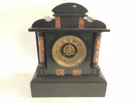 A Victorian slate rose marble inlaid clock approxi