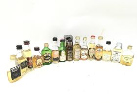 A Collection of miniature whiskeys including Glenf