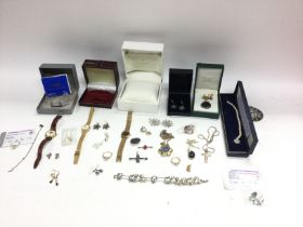 A collection of costume jewellery and watches incl