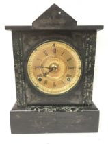 A slate mantle clock, with key 12x22x30cm.