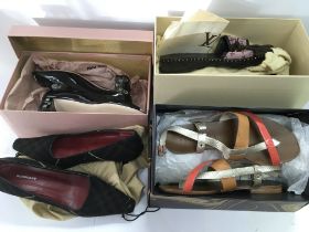 Four pairs of ladies designer shoes comprising Miu Miu, Burberry, Louis Vuitton and Ted Baker