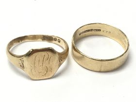 Two 9ct Gold bands size Q & P. 5.4g Postage catego