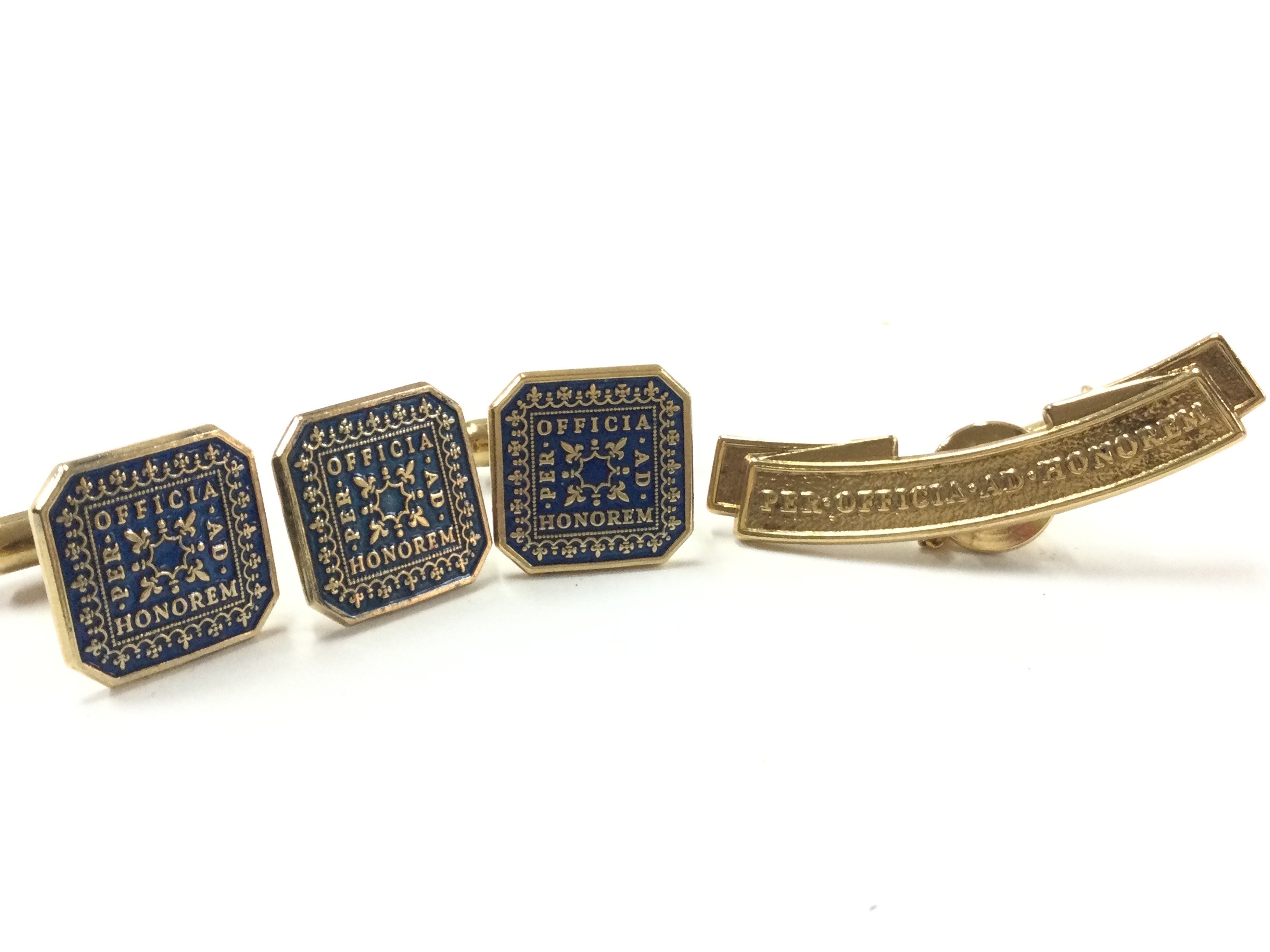 Silver hallmarked gilt tie pin, cufflinks and a pi