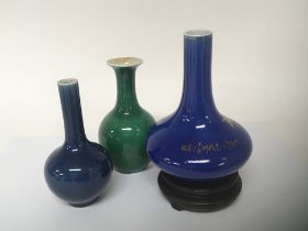 Three Chinese Export monochrome glazed vases flame