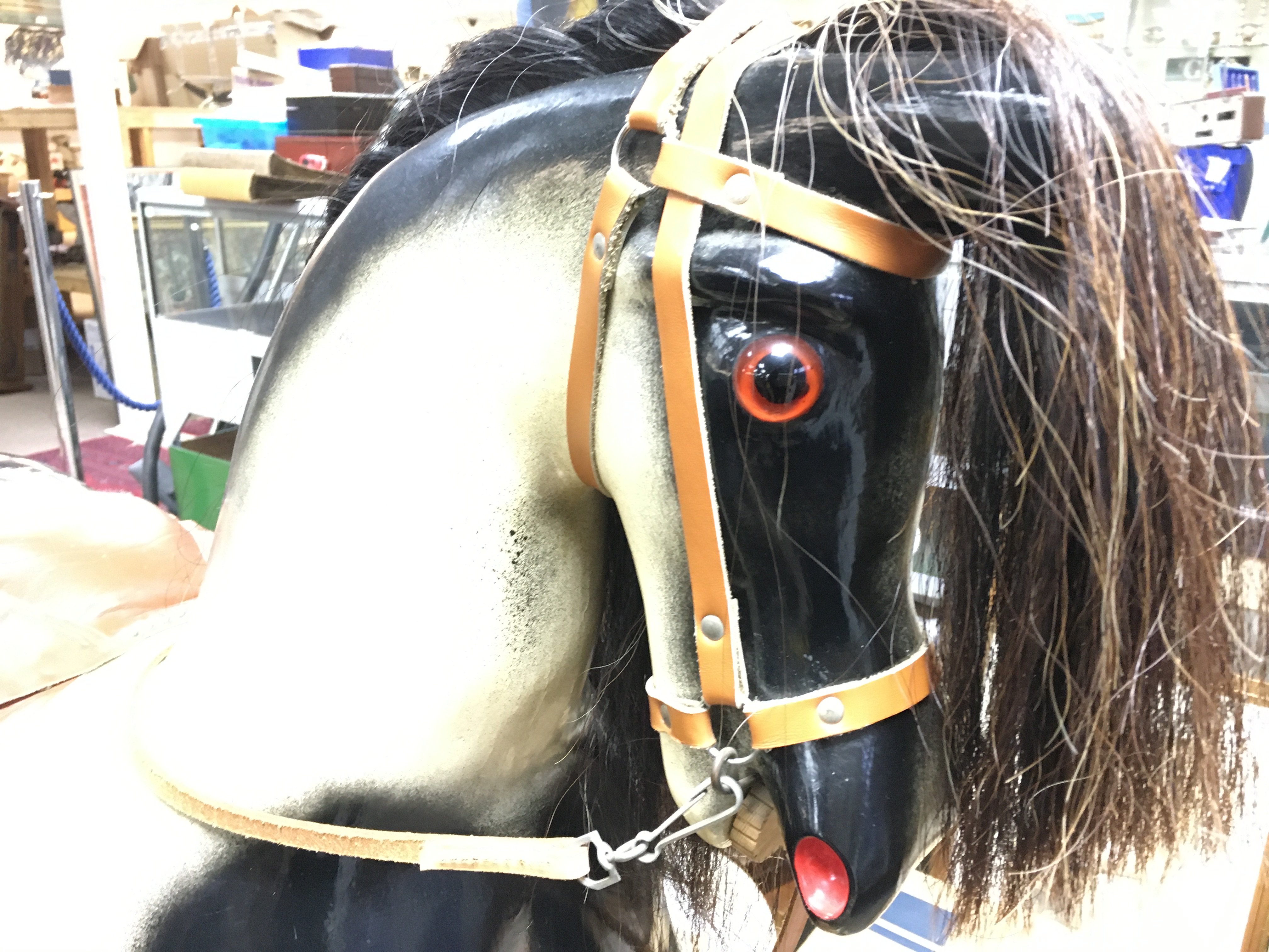 A vintage rocking horse, with leather saddle and h - Image 2 of 5