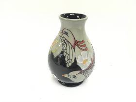 Moorcroft vase titled C Birds. 13cm tall. Good con