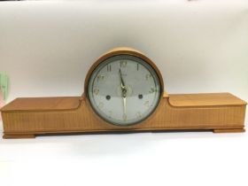 An Art Deco design satinwood mantle clock, approx