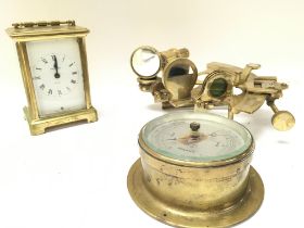 A brass french carriage clock with wind up movemen