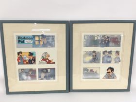 Two framed and glazed Postman Pat storyboard anima