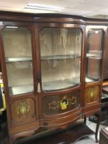 A Edwardian mahogany display cabinet with painted