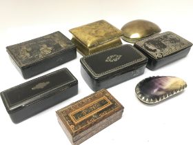 A collection of Victorian snuff and other boxes in
