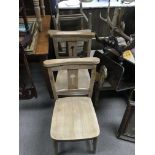 4 antique Beech wood chapel chairs. (D).