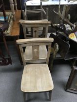 4 antique Beech wood chapel chairs. (D).