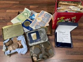 A mixed lot of stamps and coinage. (B)