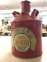 Vintage red shell motor oil can , 48cm tall. Posta
