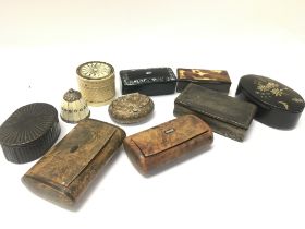 A collection of Victorian snuff boxes including wo