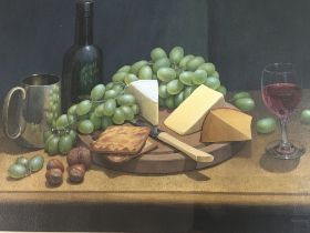 A framed Acrylic painting Still life study Cheese