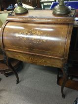 A late Victorian marquetry cylinder bureau, approx height 104cm. Shipping category D.