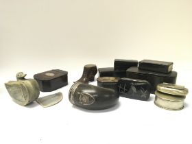 A collection of Victorian snuff boxes including eb
