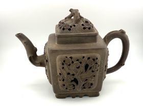 A square from Chinese Yi-Xing terracotta teapot wi