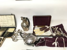 Collection of silver cutlery sets including silver