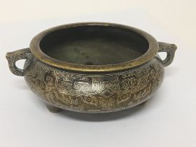 A Chinese bronze Censor with a fine silvered patte