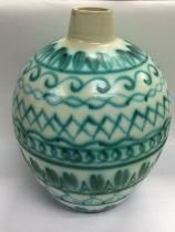A large Scandinavian ceramic bottle vase with gree