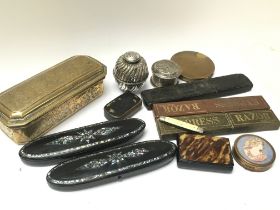 A collection of items including Victorian Snuff bo
