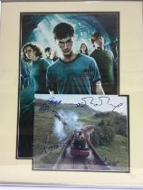 A framed and glazed Harry Potter montage signed by