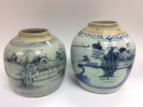 Two blue and white Chinese ginger jars, no covers.