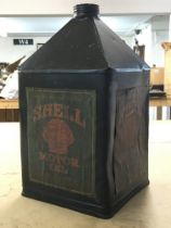 A vintage black Shell motor oil can , 36cm tall ap