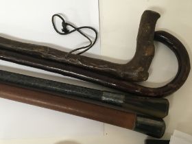 Two silver mounted walking sticks one with a horn