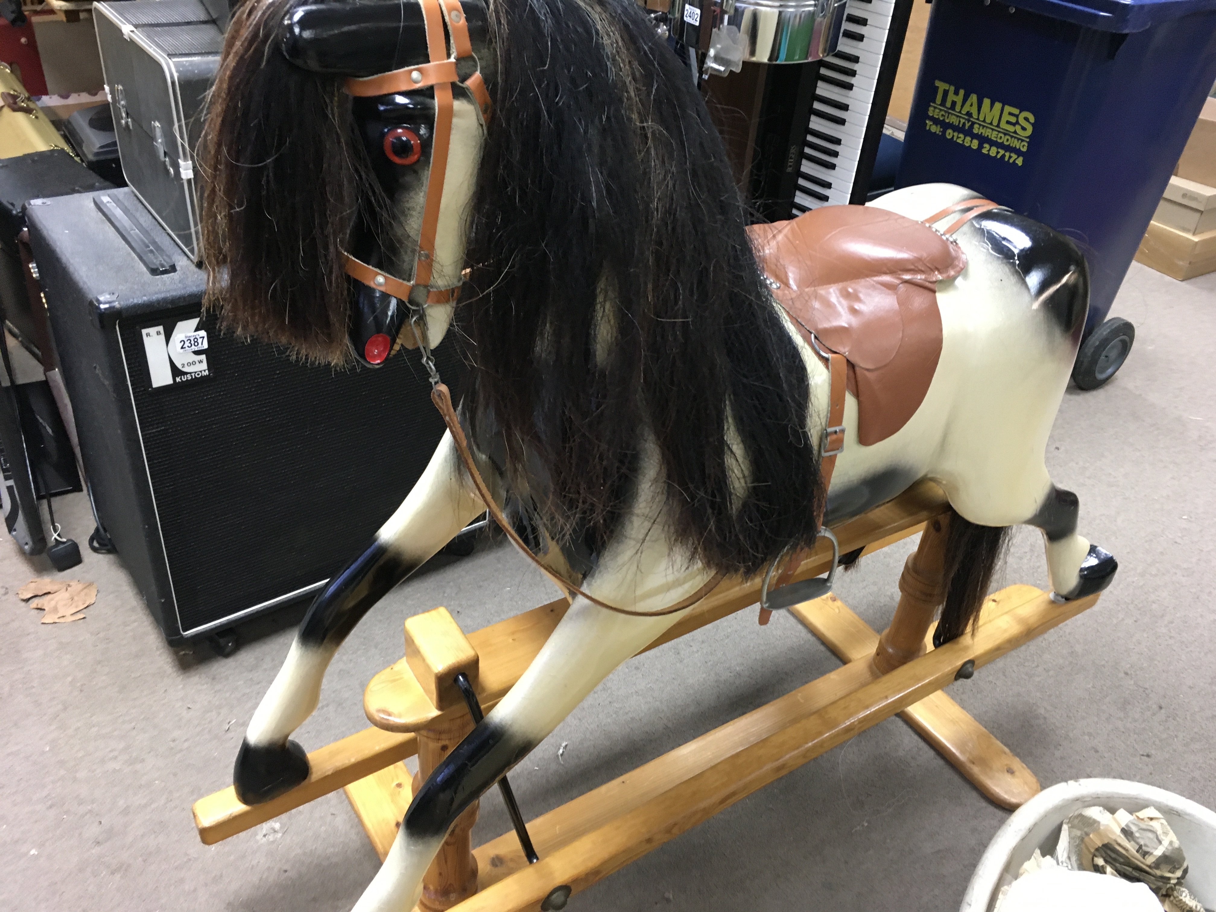 A vintage rocking horse, with leather saddle and h - Image 3 of 5