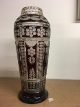 A large ruby cut glass vase . 45 cm