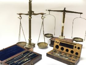 Victorian jewellers scales and box of weights