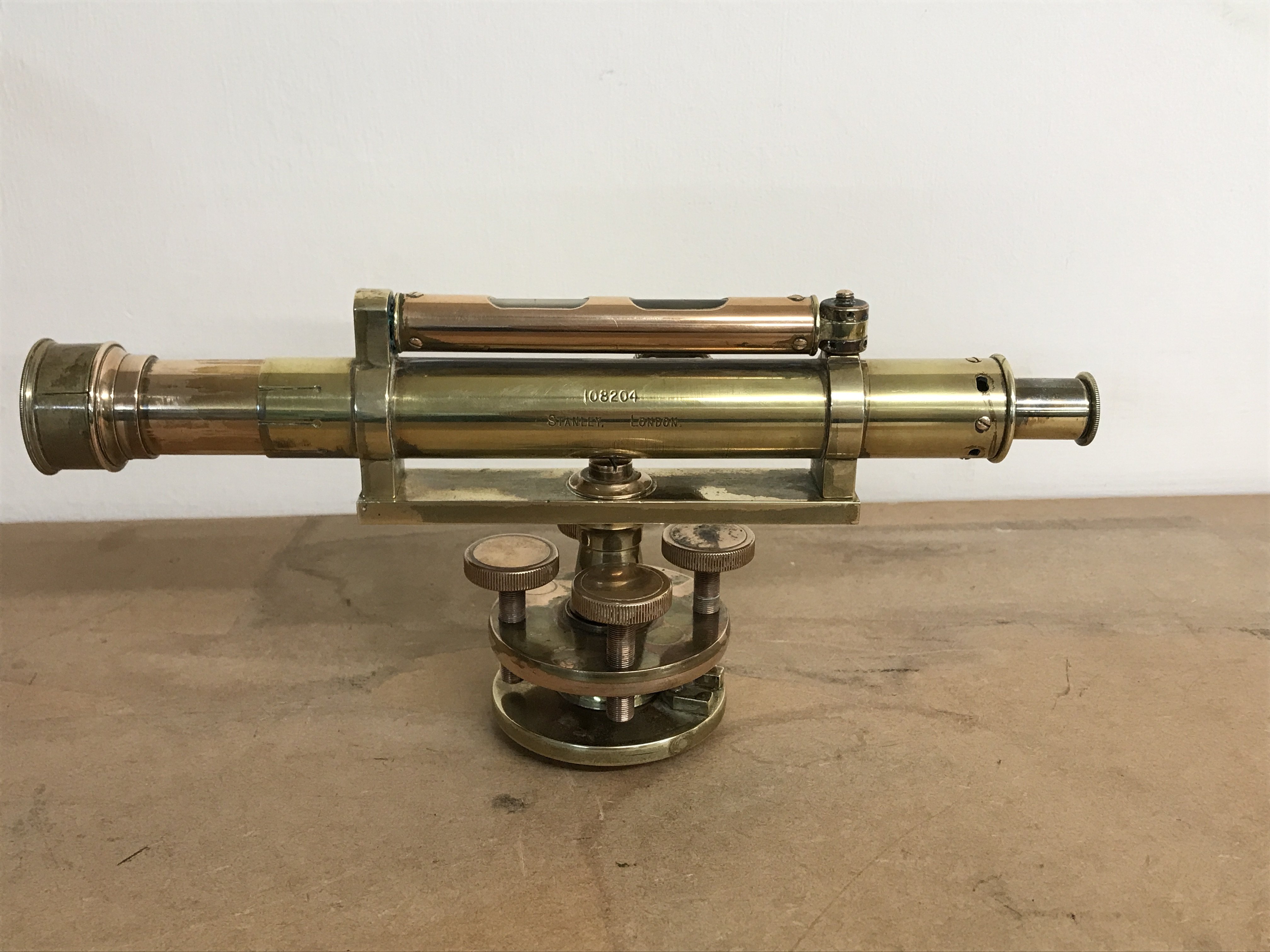 A brass surveyors level Stanley London.- NO RESERV