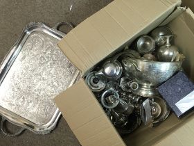 A box containing silver plate and other oddments w