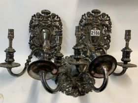 3 Good quality 1920s silver plated twin arm wall sconces.