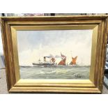 A Vic Ellis framed oil on canvas of a ferry and se